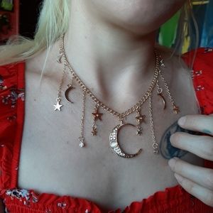 Dangle Star and Crescent Moon Necklace